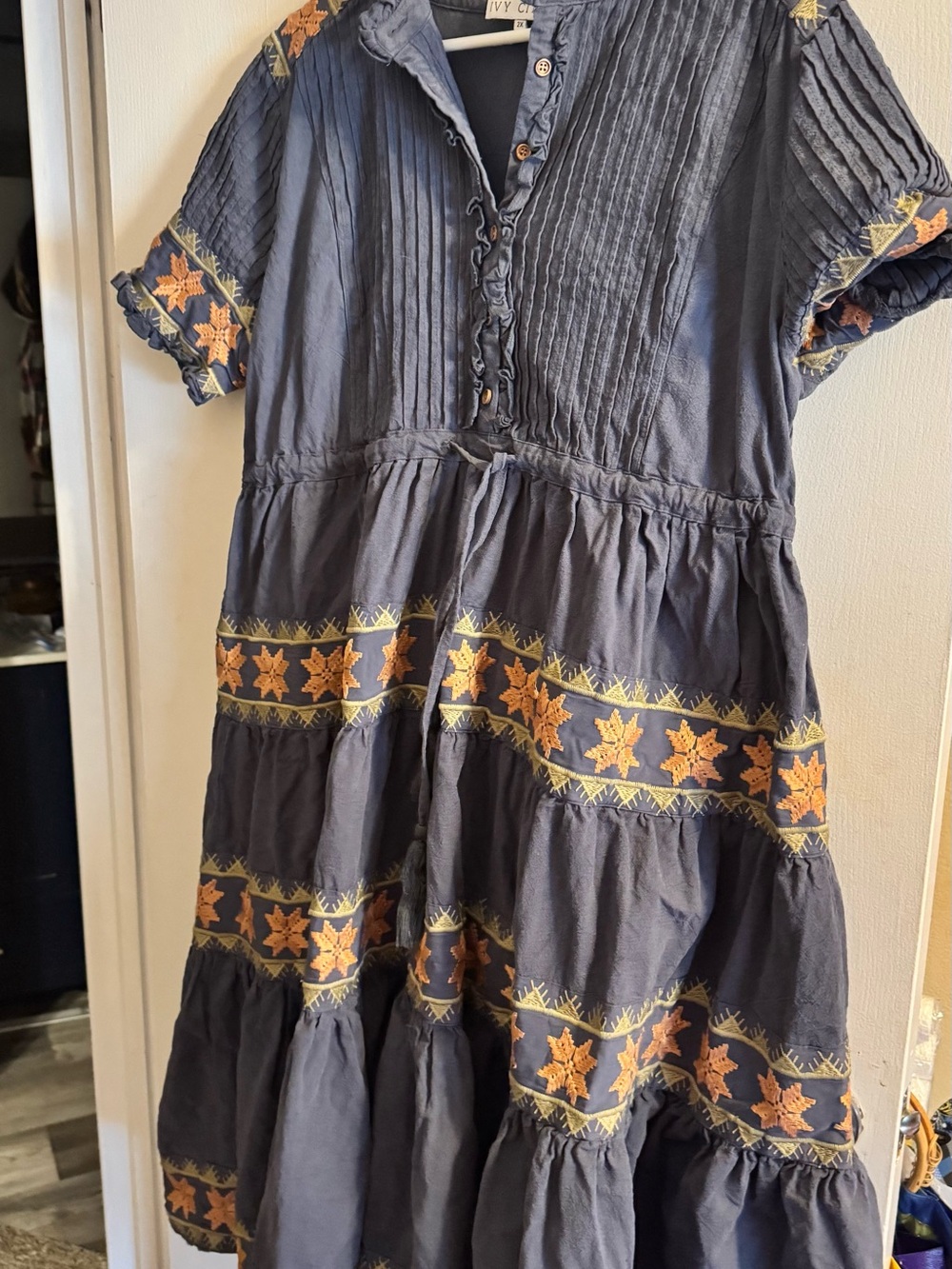 Ivy City Navy Embroidered Tiered Dress